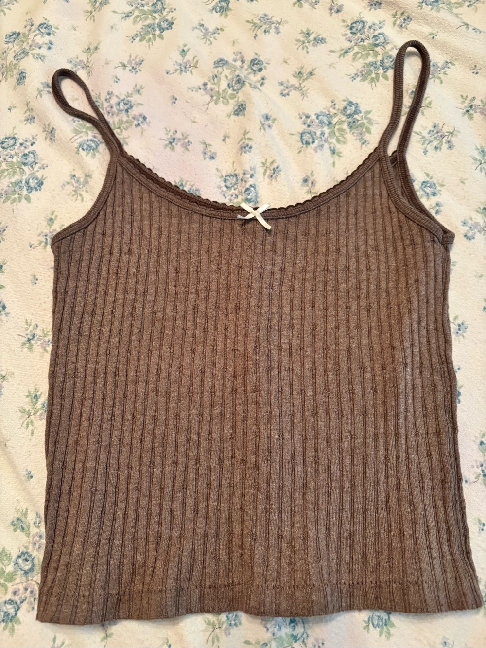 Brandy Melville Brown Ribbed Spaghetti Strap Tank Top